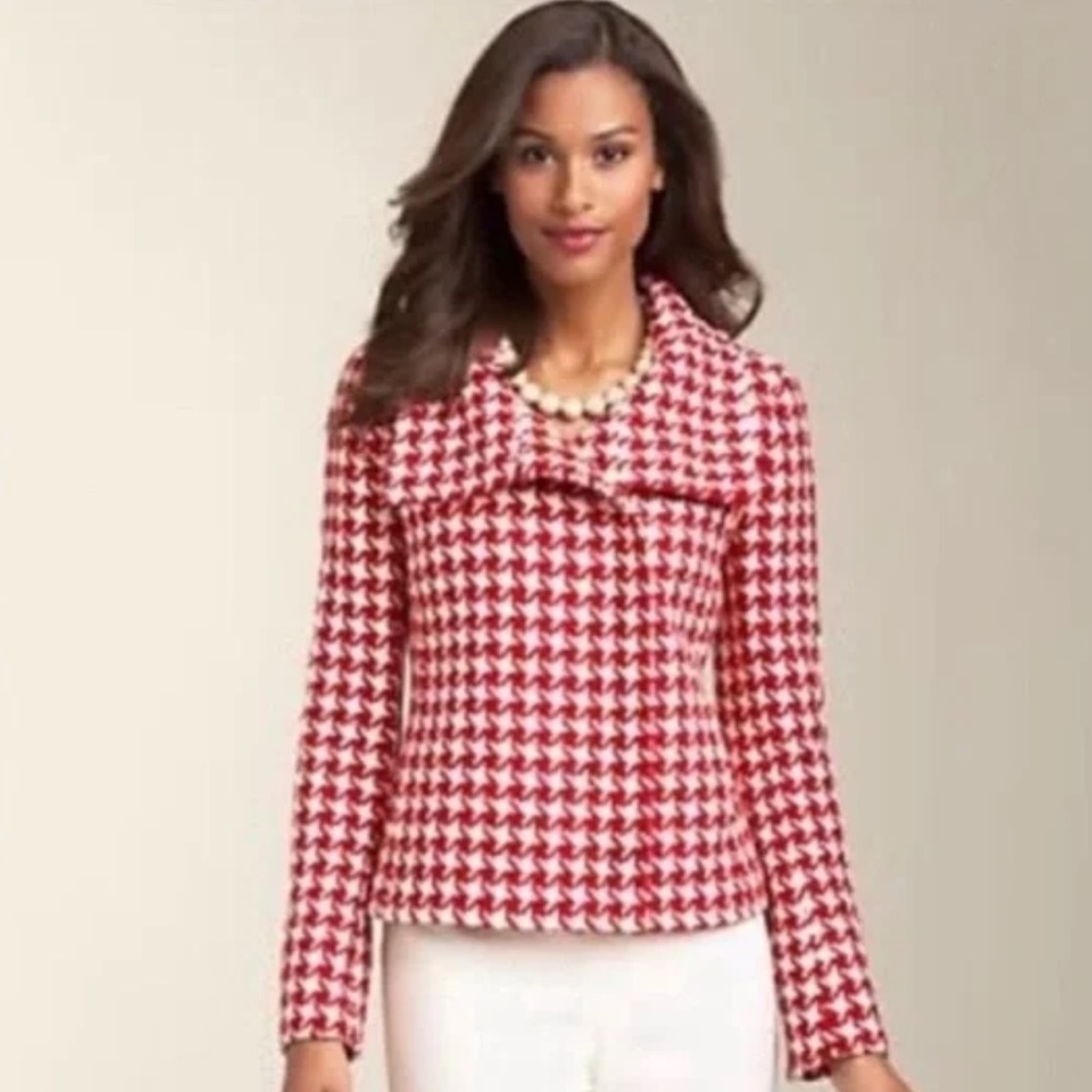Talbots Red and White Houndstooth Blazer